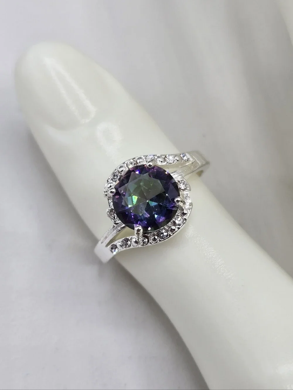 Silver Ring with Mystic Purple-Clear Stone - Women's Jewelry